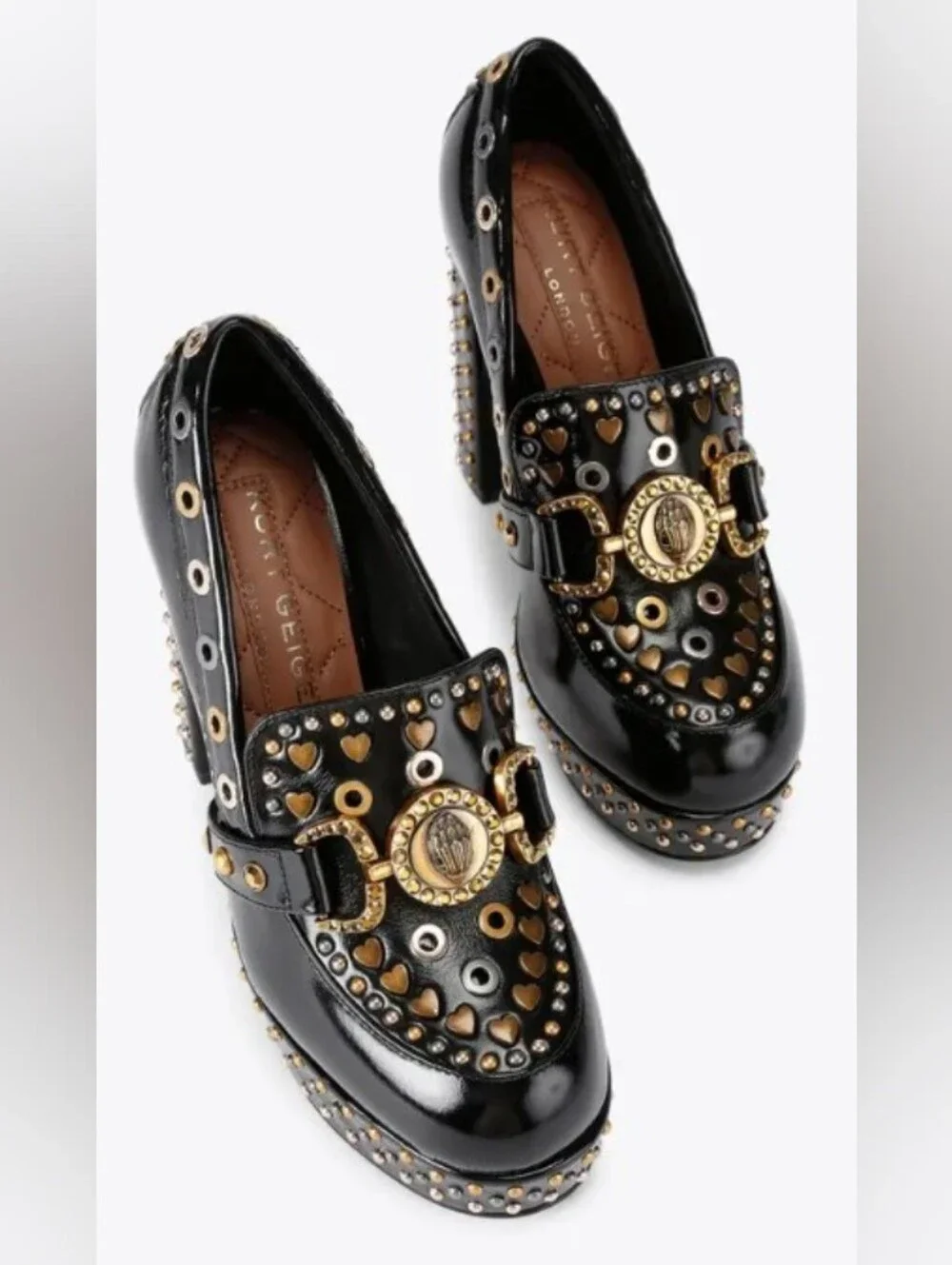 Kurt Geiger Size (42) Mansion Loafer Platform Whimsical Black Patent Studded New